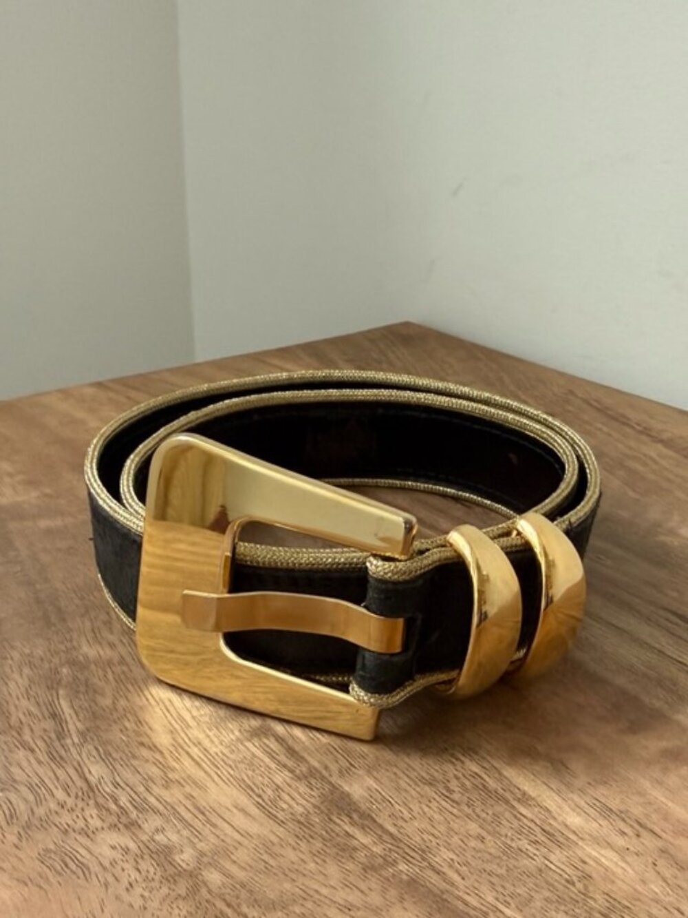 Vintage ESCADA Black Suede & Gold Woven Edge Belt Size 36